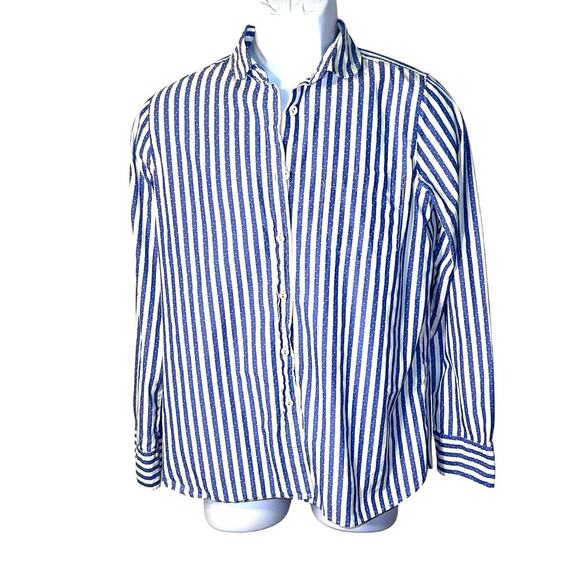 J.Crew boys 8 long sleeve button front blue white stripe star academia preppy - Picture 2 of 10